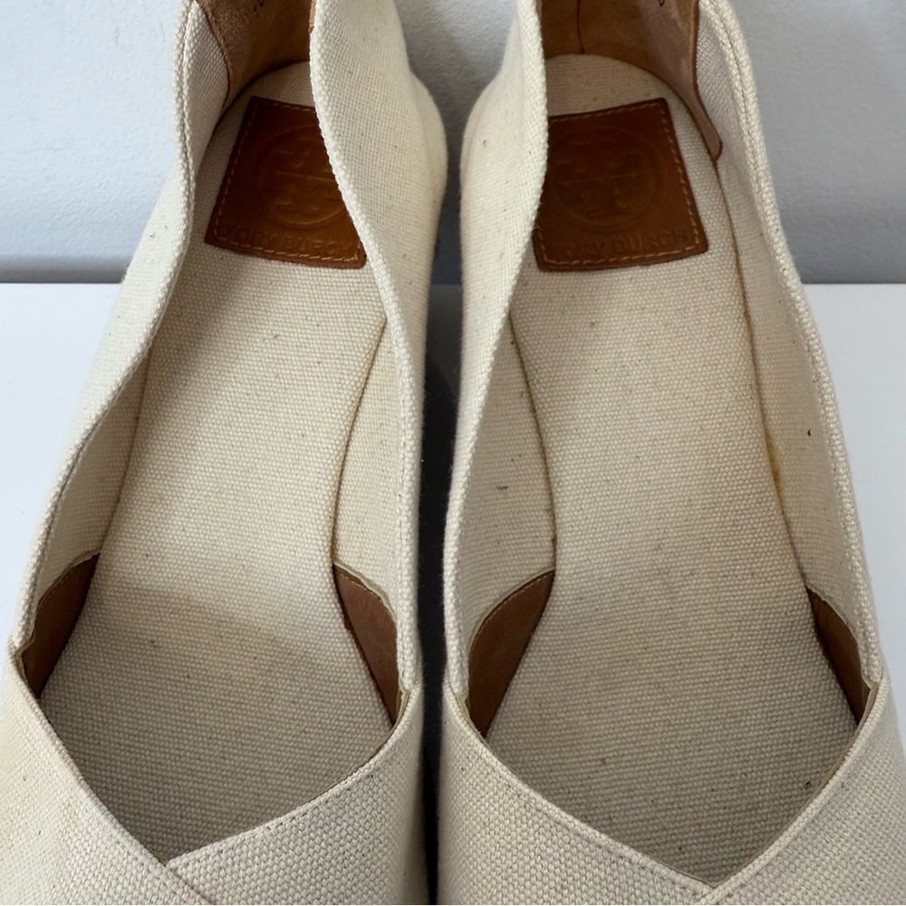 Tory Burch Filipa Canvas Criss Cross Espadrille Wedge Sandal Size 10 Cream Tan - Picture 6 of 15